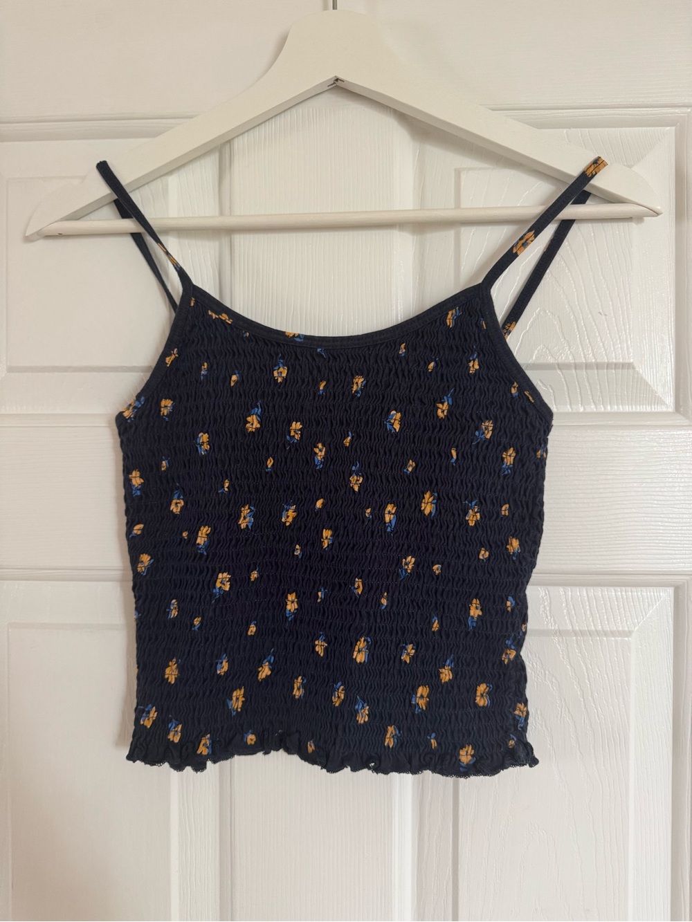 Bershka Navy Smocked Floral Cami with Yellow Accents